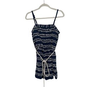 Sugar+Lips Navy Blue Striped Sleeveless Romper Cotton Linen NWT Womens Medium